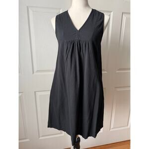 Fresh Produce Black‎ Cotton Blend V Neck Dress XS Oversized Lagenlook Minimalist